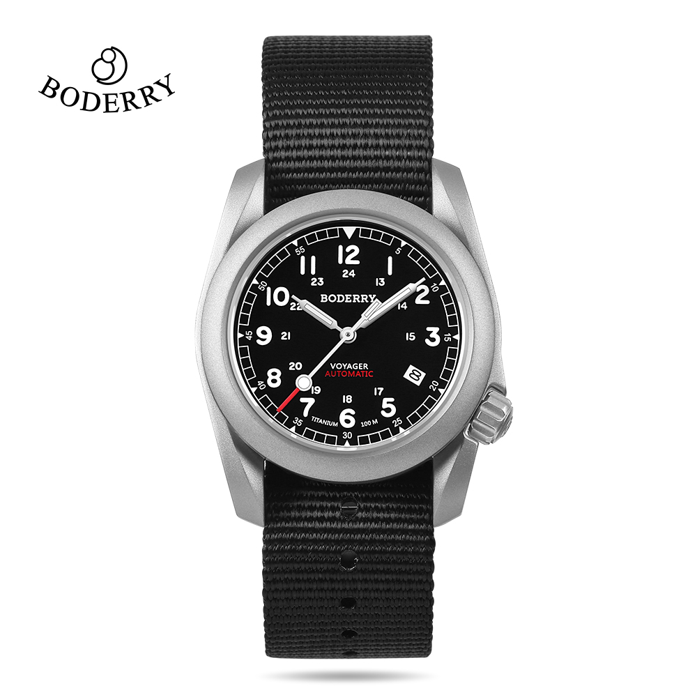 Field Watch Titanium 100M Sapphire - BODERRY 남성용 필드 시계 티타늄 오토매틱