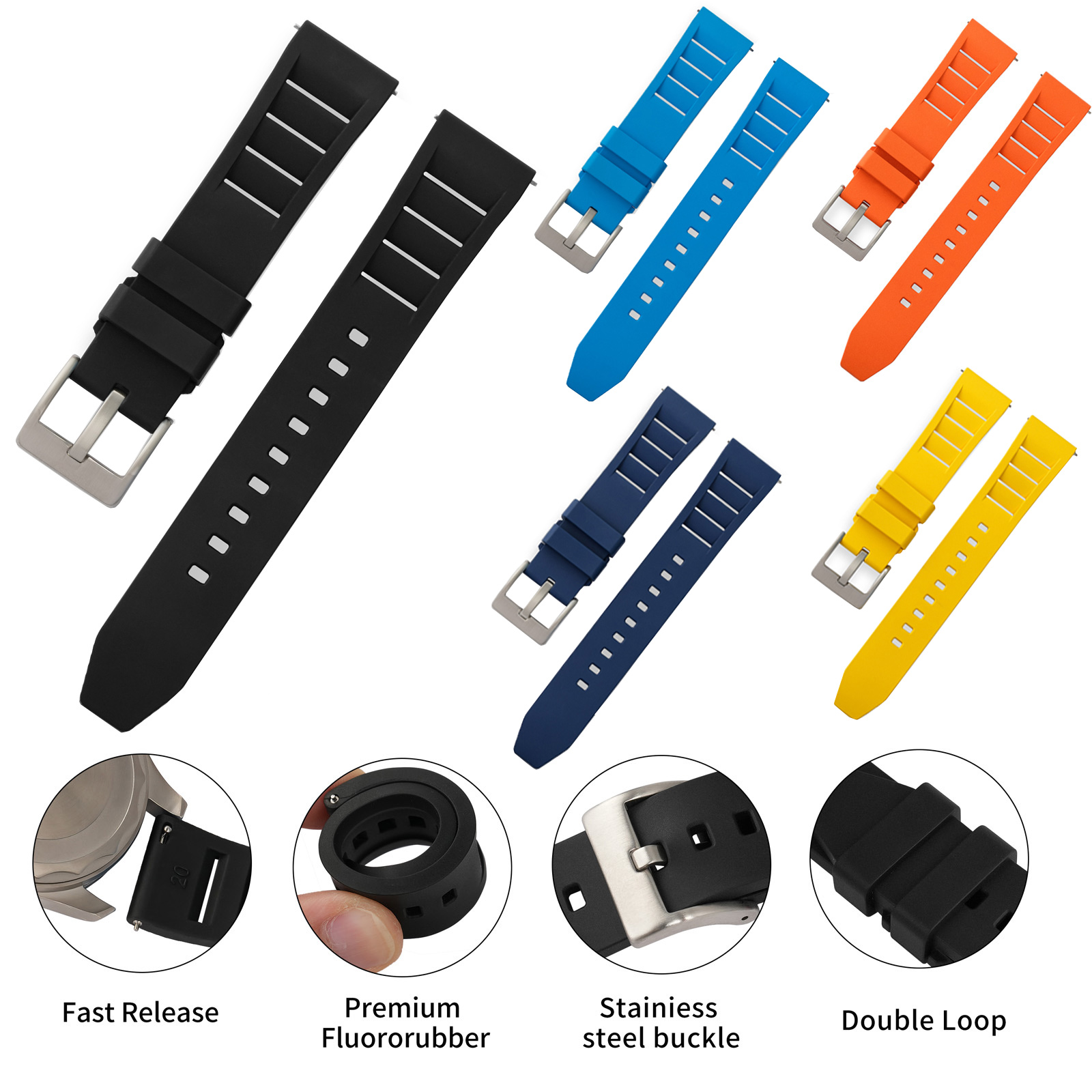 Fkm Rubber Dive Watch Strap 20Mm - 새로운 디자인 FKM 고무 스트랩 20mm