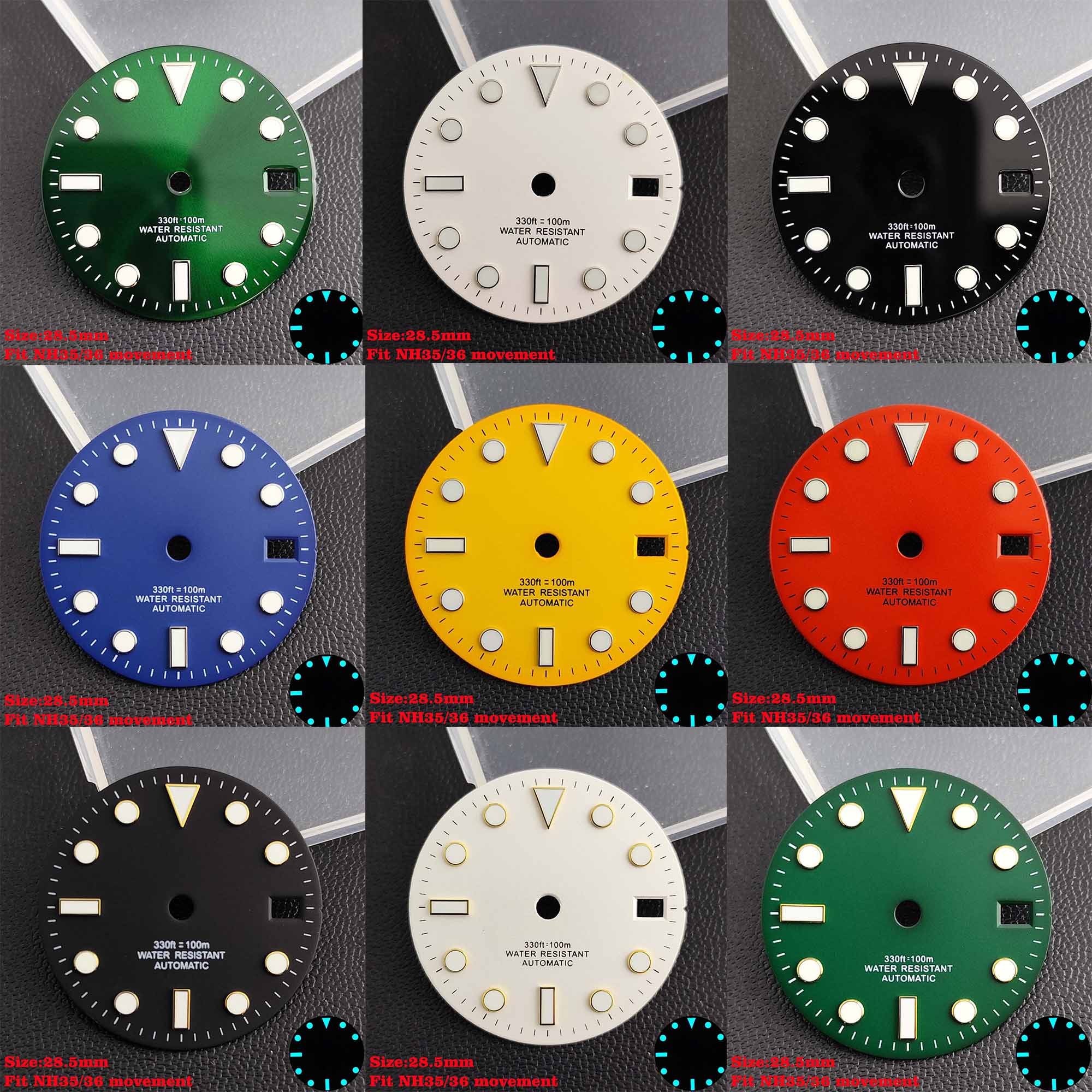 Watch Dial Custom Sterile 28.5Mm - NH35/36에 적합한 28.5mm 다이얼, 청록색 야광