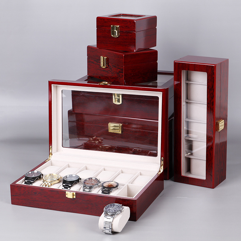Watch Display Case Glass Top 12 Slots - 정리함 빨간색 피아노 시계 상자, 빨간색