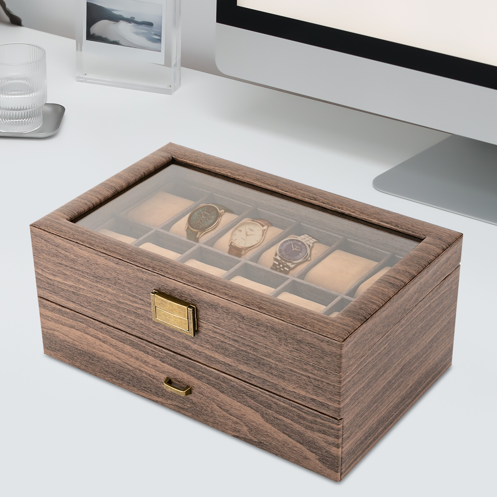Watch Display Case Glass Top 12 Slots - 24슬롯 시계 보관함 시계 케이스 13.4*8.3*6인치