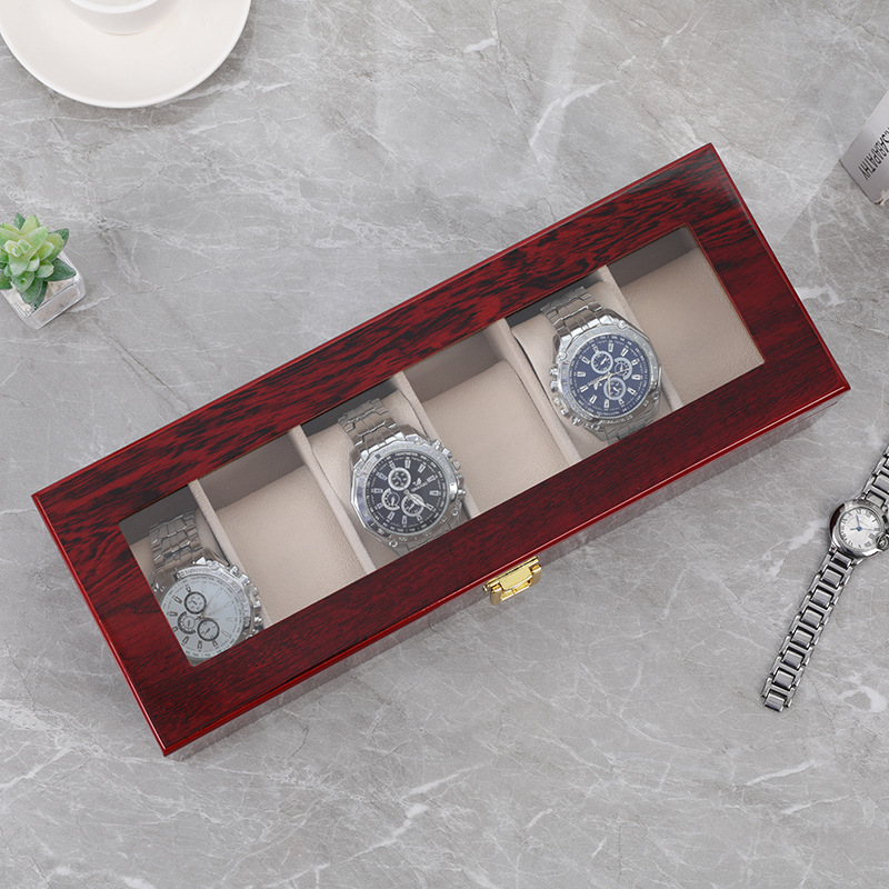 럭셔리 정리함 피아노 시계 상자, 빨간색 페인트 나무  - Watch Display Case Glass Top 12 Slots 리뷰 및 가격