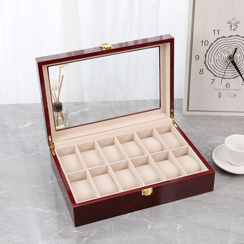 럭셔리 정리함 피아노 시계 상자, 빨간색 페인트 나무  - Watch Display Case Glass Top 12 Slots 리뷰 및 가격