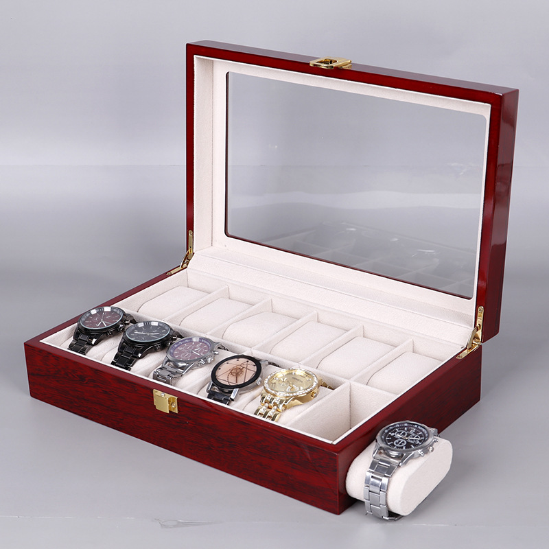 정리함 빨간색 피아노 시계 상자, 빨간색 페인트 나무  - Watch Display Case Glass Top 12 Slots 리뷰 및 가격