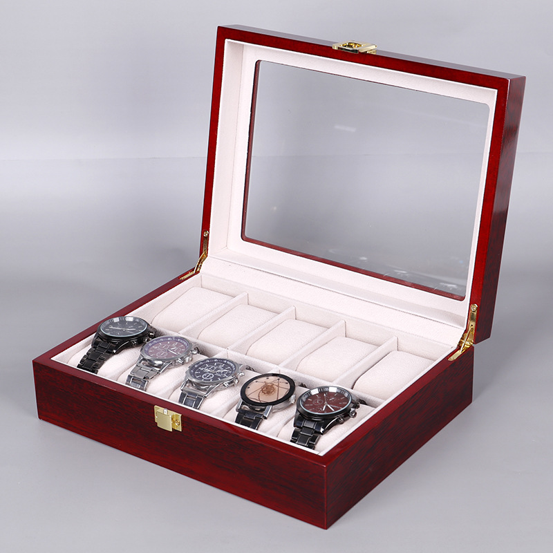 정리함 빨간색 피아노 시계 상자, 빨간색 페인트 나무  - Watch Display Case Glass Top 12 Slots 리뷰 및 가격
