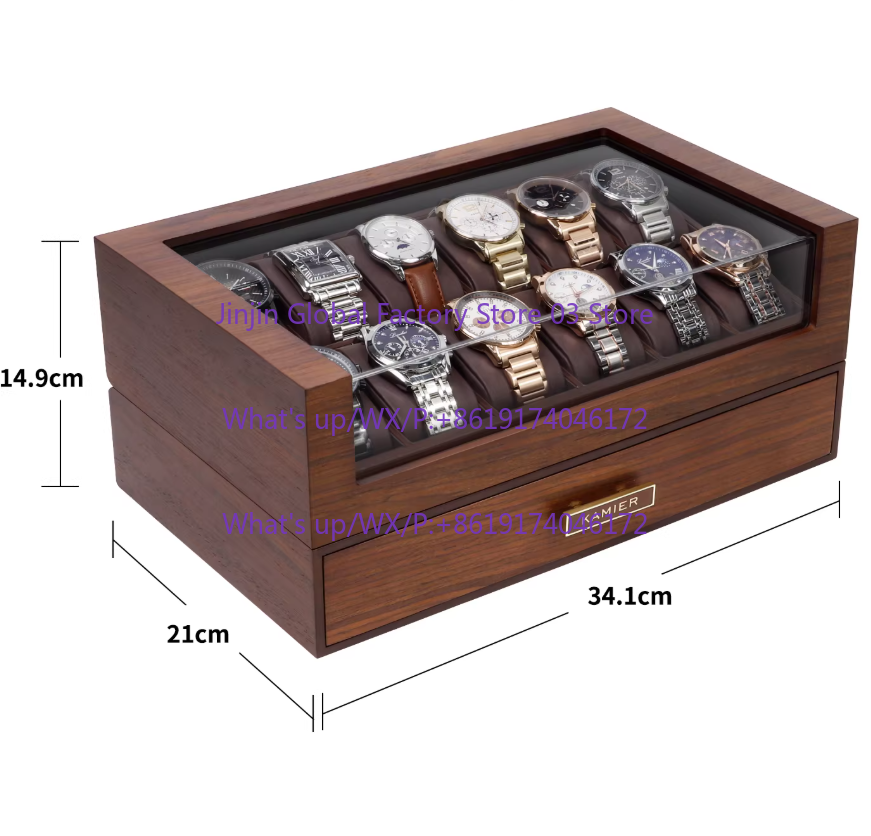 유리 뚜껑이 있는 12슬롯 나무 시계 보관함, 남녀공용 - Watch Display Case Glass Top 12 Slots 리뷰 및 가격
