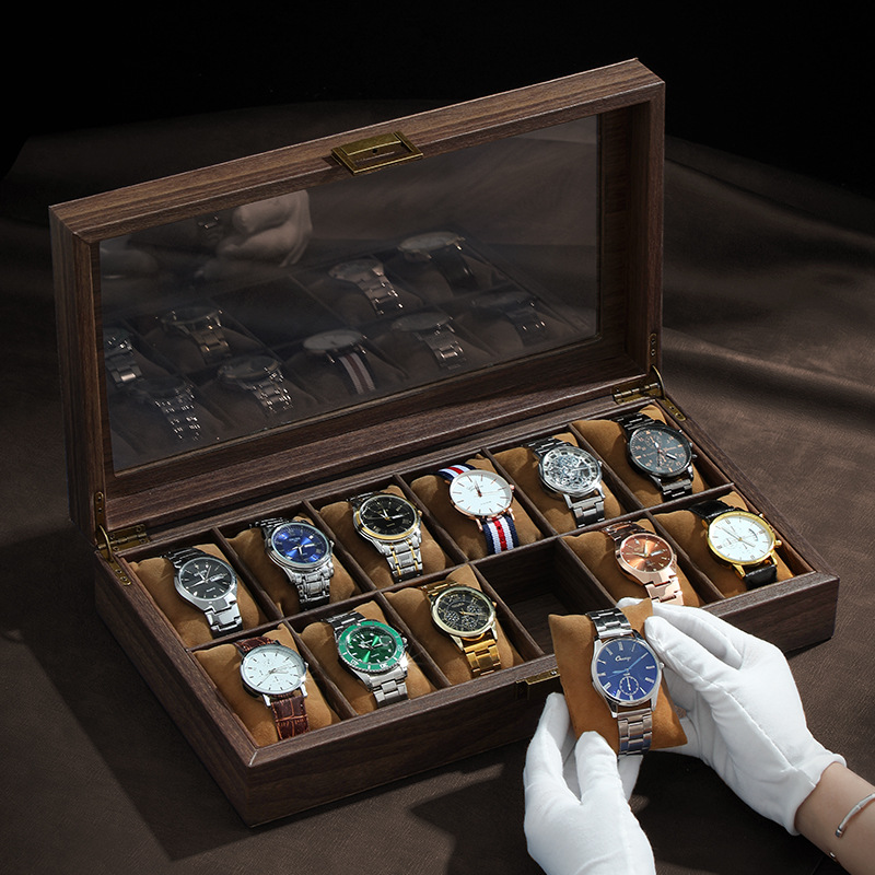 빈티지 우드 그레인 가죽 시계 박스, 정리함 보관 디스 - Watch Display Case Glass Top 12 Slots 리뷰 및 가격
