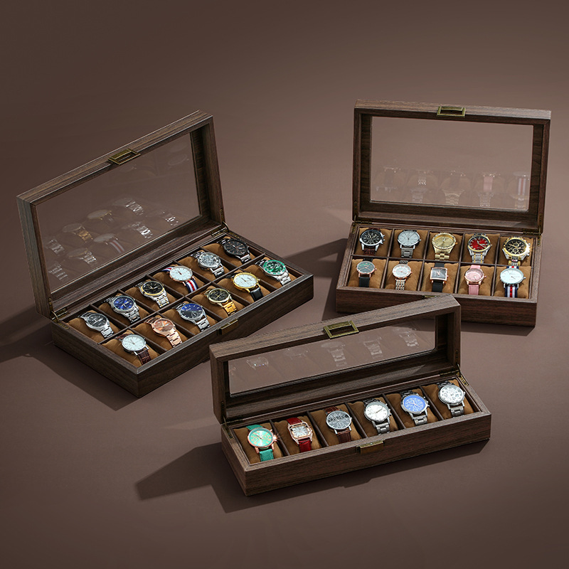 빈티지 우드 그레인 가죽 시계 박스, 정리함 보관 디스 - Watch Display Case Glass Top 12 Slots 리뷰 및 가격