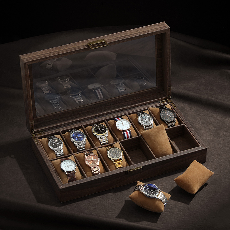 빈티지 우드 그레인 가죽 시계 박스, 정리함 보관 디스 - Watch Display Case Glass Top 12 Slots 리뷰 및 가격