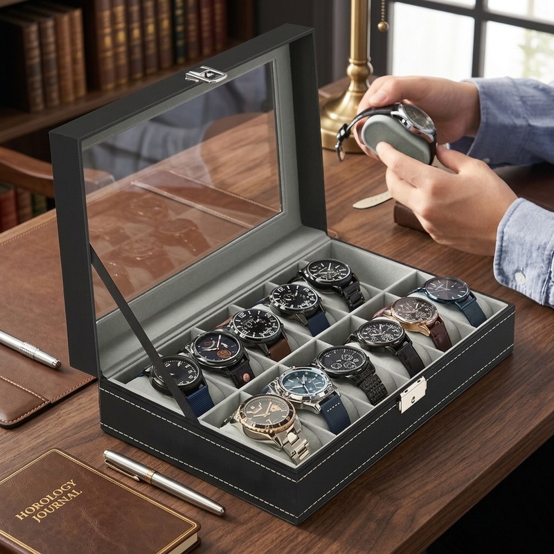 2/3/4/5/6/8/10/12개 수납 가능한 PU 가 - Watch Display Case Glass Top 12 Slots 리뷰 및 가격