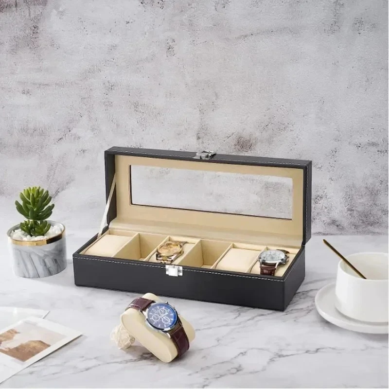 유리 덮개가 있는 PU 가죽 시계 보관함, 남성용 6/ - Watch Display Case Glass Top 12 Slots 리뷰 및 가격
