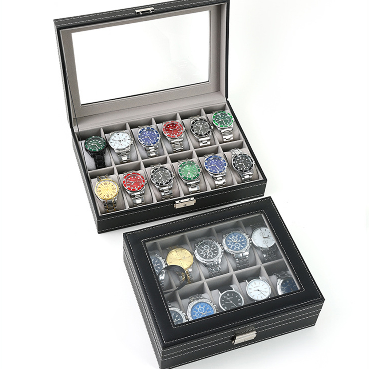 PU 가죽 시계 상자 2/3/4/5/6/8/10/12  - Watch Display Case Glass Top 12 Slots 리뷰 및 가격