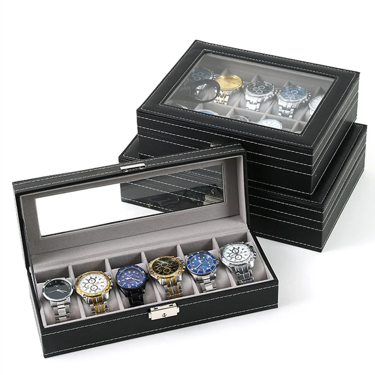PU 가죽 시계 상자 2/3/4/5/6/8/10/12  - Watch Display Case Glass Top 12 Slots 리뷰 및 가격