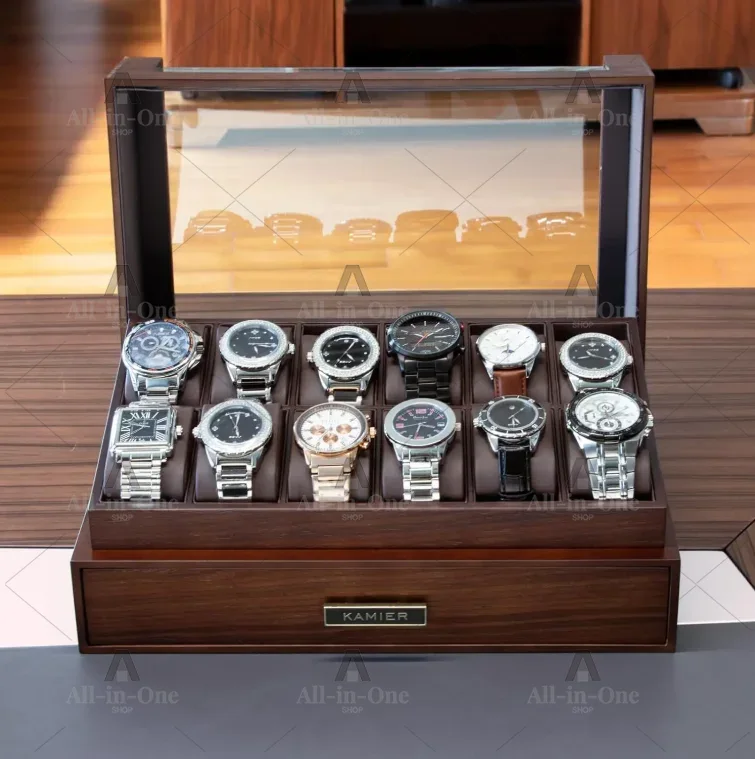 유리 뚜껑이 있는 12슬롯 나무 시계 보관함, 남녀공용 - Watch Display Case Glass Top 12 Slots 리뷰 및 가격