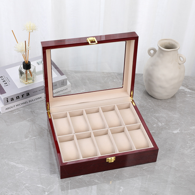 목재 정리함 피아노 시계 상자, 빨간색 페인트 보석 보 - Watch Display Case Glass Top 12 Slots 리뷰 및 가격