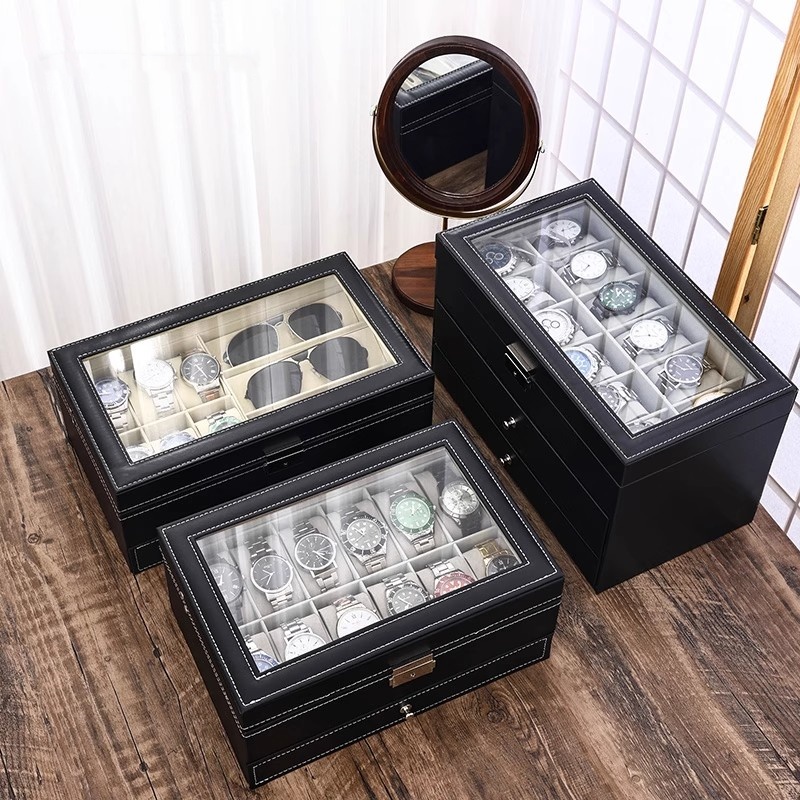 PU 가죽 시계 보관함 2/3/6/10/12 슬롯 남성 - Watch Display Case Glass Top 12 Slots 리뷰 및 가격