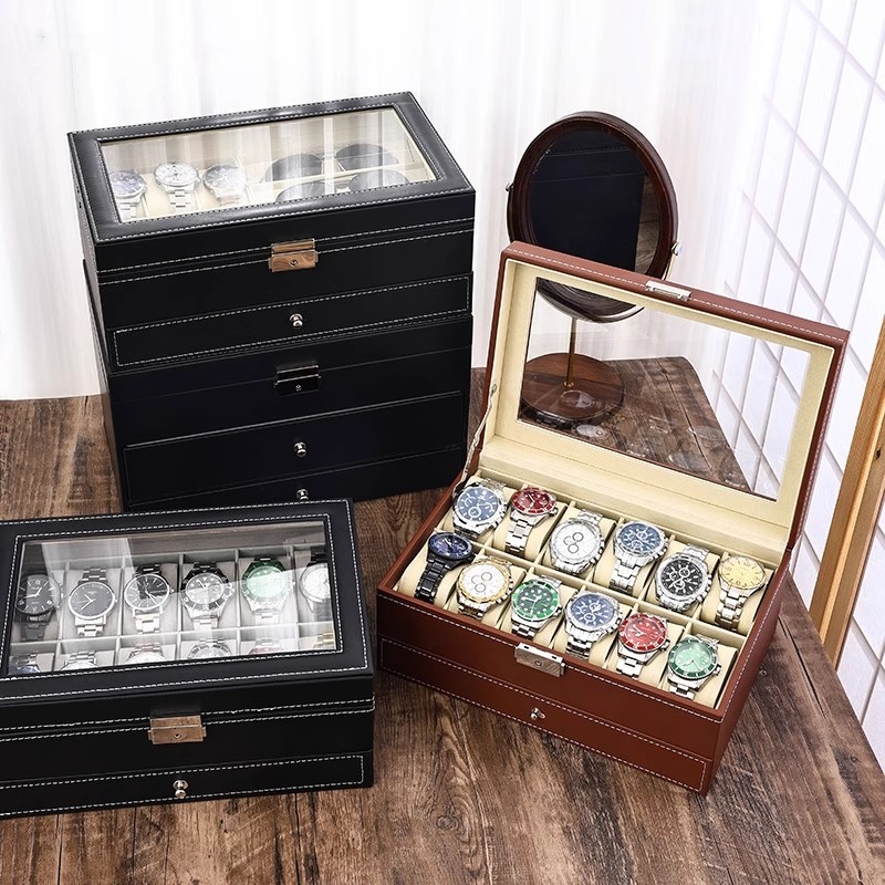 PU 가죽 시계 보관함 2/3/6/10/12 슬롯 남성 - Watch Display Case Glass Top 12 Slots 리뷰 및 가격