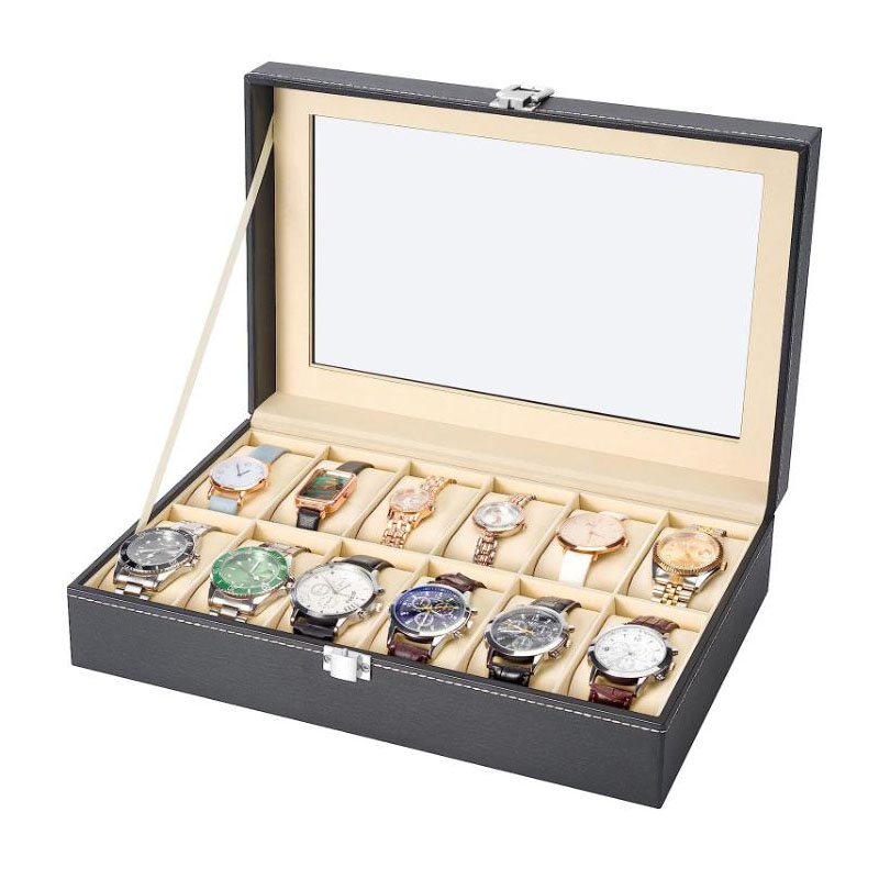 12슬롯 PU 가죽 시계 진열 케이스, 유리 뚜껑이 있 - Watch Display Case Glass Top 12 Slots 리뷰 및 가격