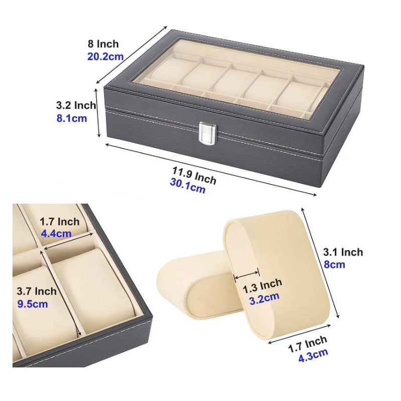 12슬롯 PU 가죽 시계 진열 케이스, 유리 뚜껑이 있 - Watch Display Case Glass Top 12 Slots 리뷰 및 가격