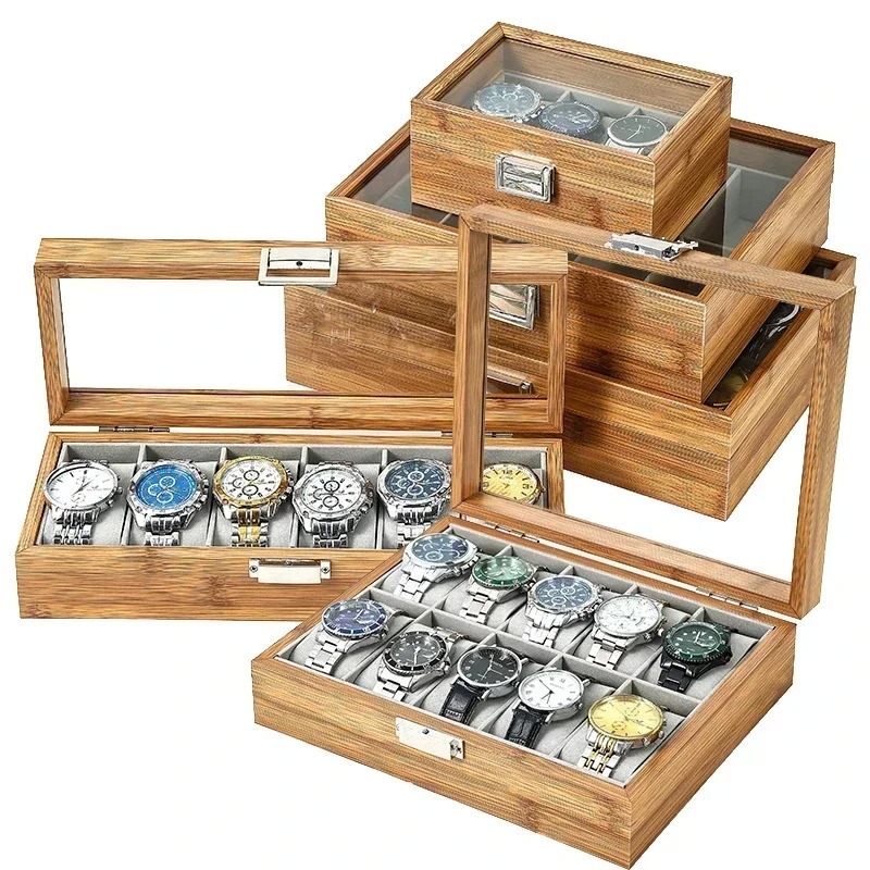 프리미엄 대나무 나무 시계 진열함 3/6/10/12 슬 - Watch Display Case Glass Top 12 Slots 리뷰 및 가격