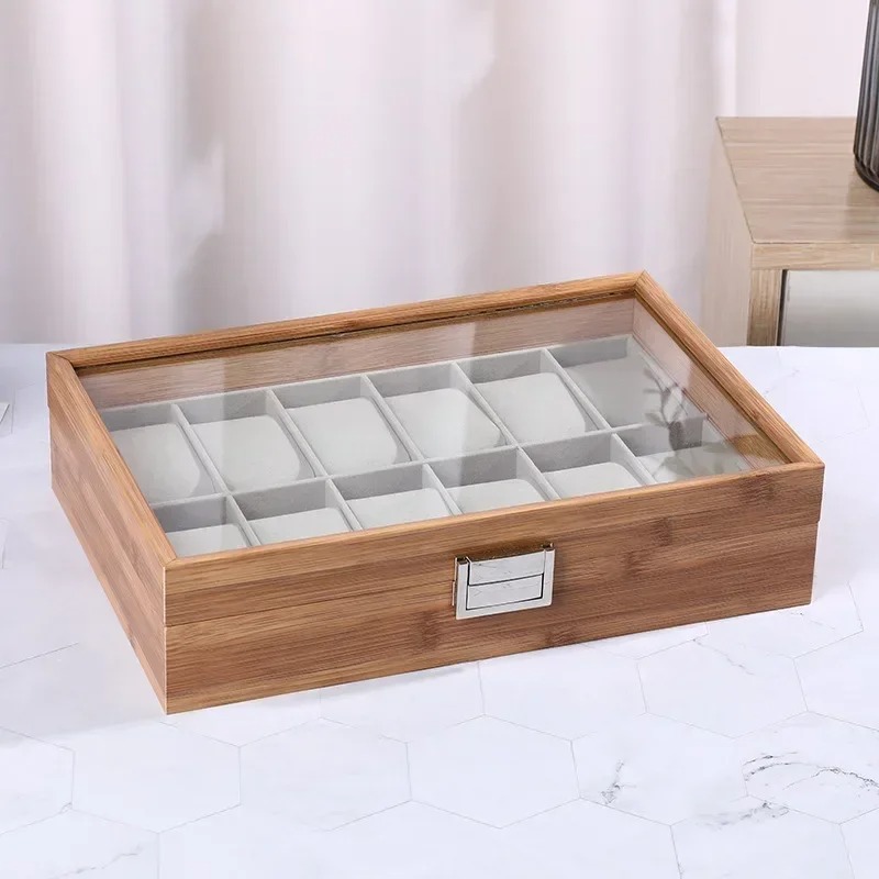 프리미엄 대나무 나무 시계 진열함 3/6/10/12 슬 - Watch Display Case Glass Top 12 Slots 리뷰 및 가격